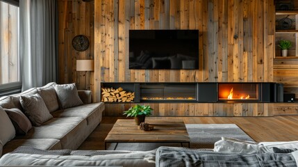 Cozy Living Room With Fireplace and Furniture