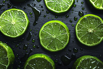 Seedless lemon lime, cut green lemon on black background