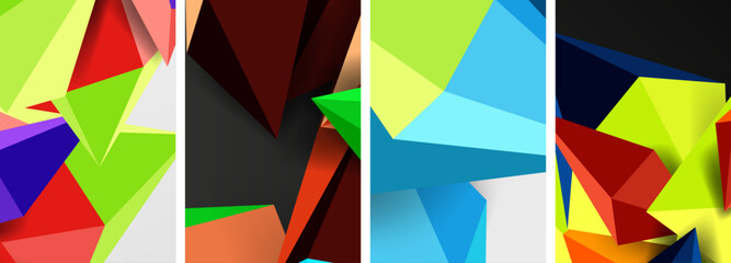 Set of triangle geometric low poly 3d shapes posters