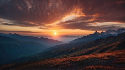 Capture the breathtaking moment as the sun sets behind the distant mountains, colors of the sky and the sense of peace