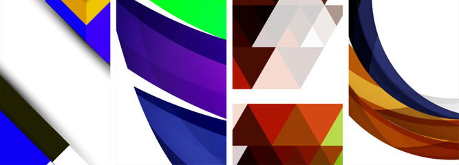 Vector posters - minimalist geometric abstract backgrounds, featuring circles, lines, and triangles in clean, modern design