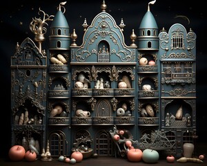 Ceramic figurines in the form of a medieval castle.