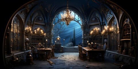 Mystical gothic interior. 3d rendering, 3d illustration. - obrazy, fototapety, plakaty