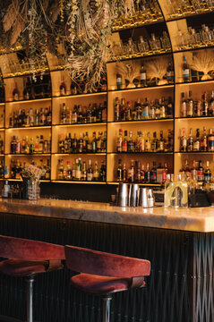 Interior of bar counter in tropical style