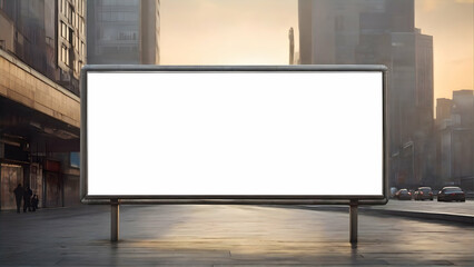 Blank rectangular horizontal white billboard for advertising in front view. Blank billboard for outdoor advertising placement.