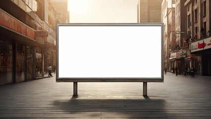 Blank horizontal white billboard for advertising in front view. Blank billboard for outdoor advertising placement. - obrazy, fototapety, plakaty