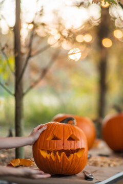 Carving pumpkins 