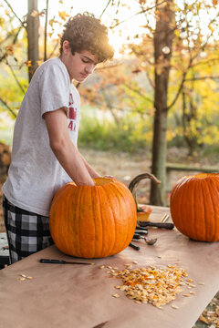 Carving pumpkins 