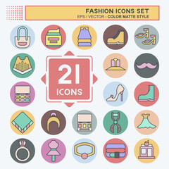 Icon Set Fashion. related to Beauty symbol. color mate style. simple design editable. simple illustration