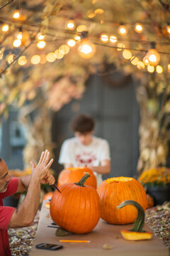 Carving pumpkins 