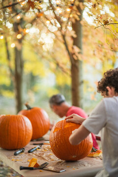 Carving pumpkins 