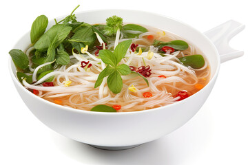 Pho (Vietnamese noodle soup) On Isolated White Background