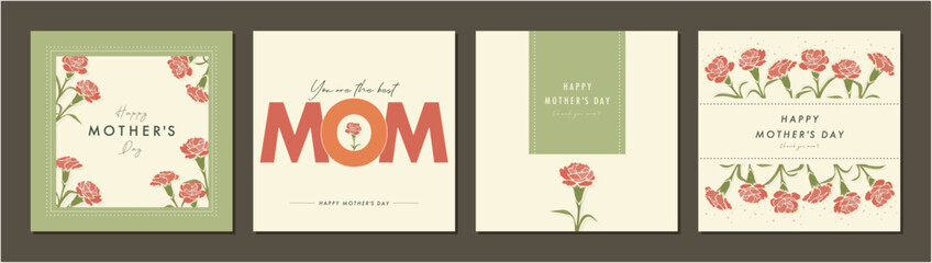 母の日　mother's day　カーネーション　素材セット　フレーム　背景　ベクターイラスト　シンプル　おしゃれ
