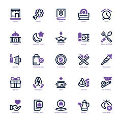 Eid and Ramadan  icon pack for your website, mobile, presentation, and logo design. Eid and Ramadan  icon dual tone design. Vector graphics illustration and editable stroke.
