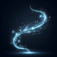  stream of glowing sparkling light line in wavy motion element abstract light background