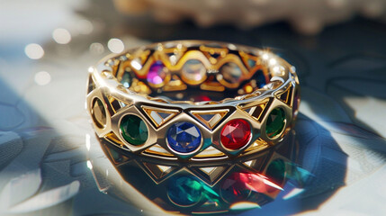 modern ring with colorful beads