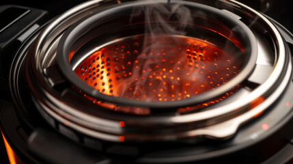 An inside view of the pressure cooker showcasing the heating element and sensors that help regulate the temperature and pressure for precise cooking.