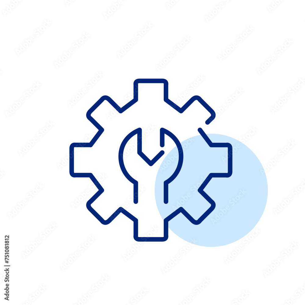 Poster cogwheel and wrench. user-friendly customization and preferences. pixel perfect, editable stroke ico