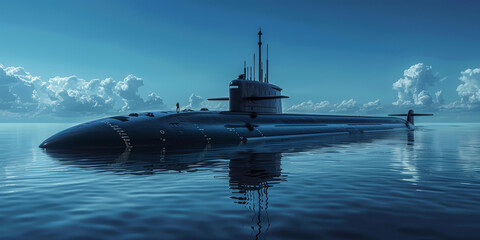the submarine is on the surface of the sea