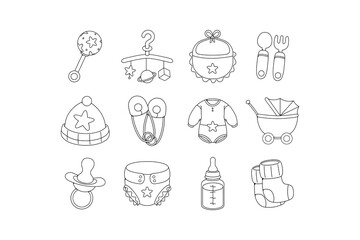 Set of Doodle Baby Stuff Illustration