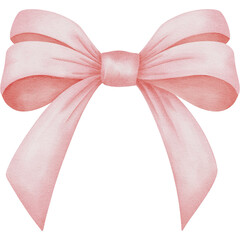 Pink bow on a transparent background, Pink ribbon, Hand painted watercolor, PNG