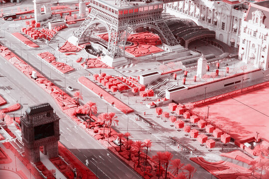 Infrared photography of plants with road