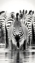 Intricate Beauty of Zebra Herd in High Contrast Monochrome - A Striped Symphony of Survival in Savannah