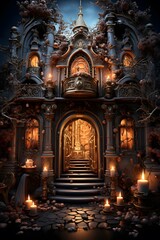 3d illustration of a fantasy church with a stairway to heaven