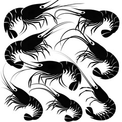 Obraz premium set of silhouette shrimp on white