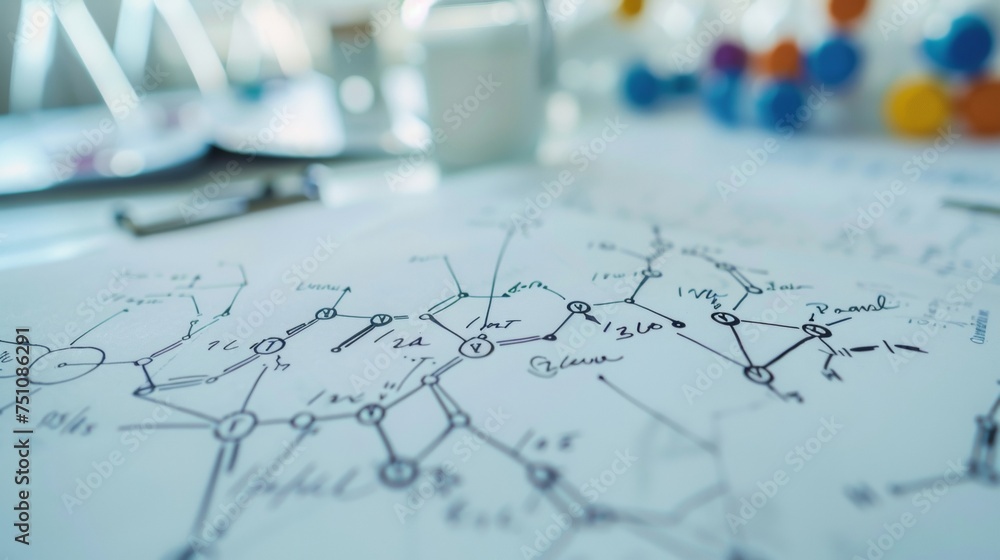 Poster a detailed image of a formula sheet with complex chemical equations and diagrams representing the in