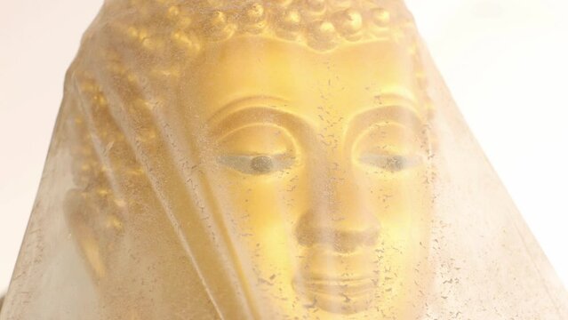 The Golden Buddha Statue Wrapped in Cellophane shows the gesture of vitarka mudra