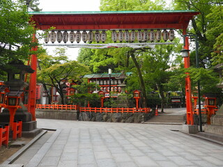 Vermilion Majesty: Yasaka-jinja Shrine in Kyoto, Japan image of the Yasaka-jinja Shrine, a red shinto shrine in Kyoto, Japan