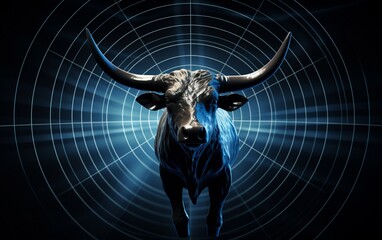 Bull head vibrant colorful brush style vector illustration. Angry bull statue in bronze isolated on black background for stock market or cowboy concepts. Generative AI.