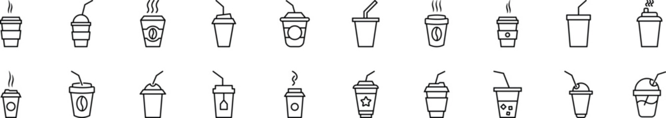 Line Icons collection of disposable cup. Editable stroke. Simple linear illustration for web sites, newspapers, articles book
