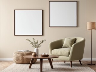 Mockup poster frame in living room with minimalist style, home interior design