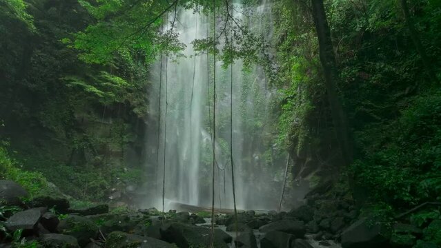 A beautiful waterfall hidden deep in a tropical forest of Indonesia