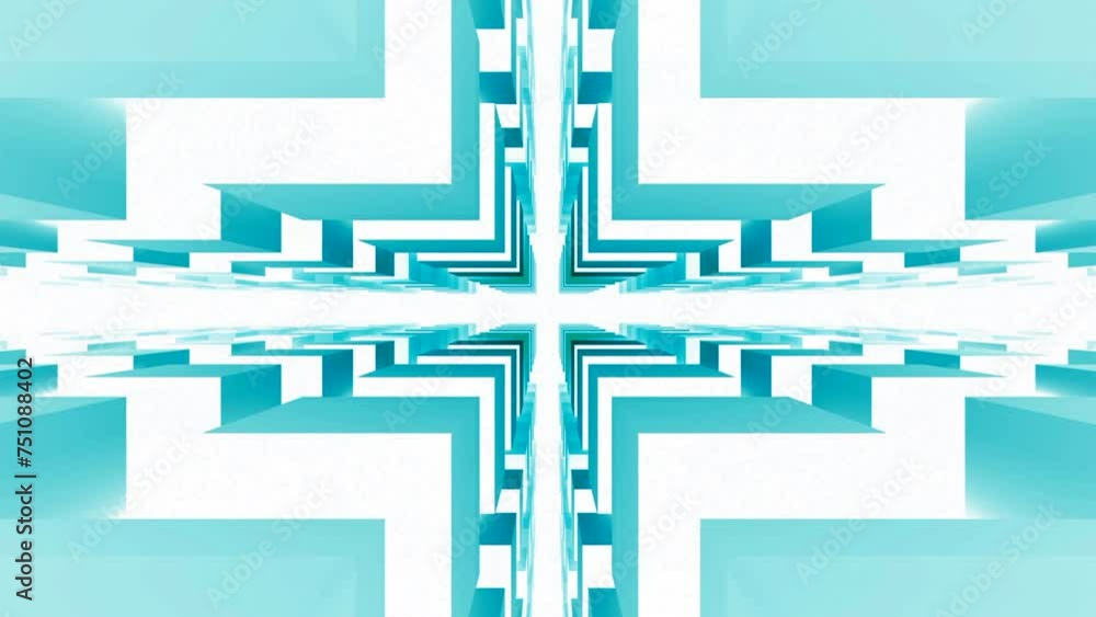 Aufkleber movement in cross geometric tunnel. motion. geometric animation with movement among cubic pillars. t