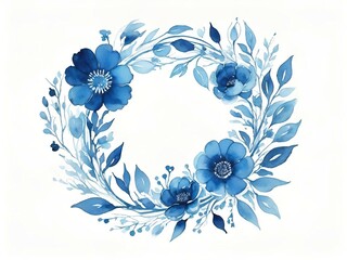 a blue wreath with flowers and leaves