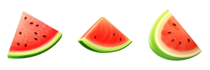 A vibrant 3D icon set of watermelon slices, perfect for summer-themed events, fresh snacks, and healthy dessert options.