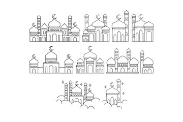 Doodle Line Mosque Illustration Set