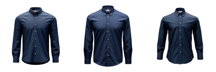 formal navy long shirt mockup, isolated on transparent background
