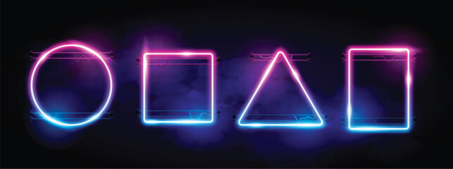 Neon frames collection. Vector illustration.