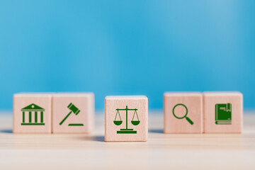 Legal advice business concept. Wooden block with law icon for business legal advice, Labor law,...