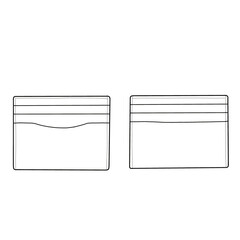 Sketch drawing of a card holder wallet with 6 pockets, front, and back view. Flat sketch vector. Outline vector doodle illustration