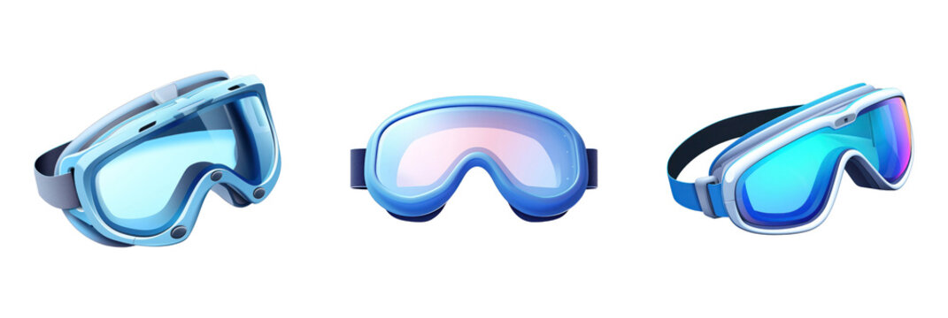 A vibrant 3D icon set of ski goggles, perfect for winter sports, adventures and outdoor events during the snowy season.