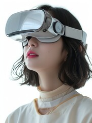 Portrait of Young Asian Woman Wearing VR Headset