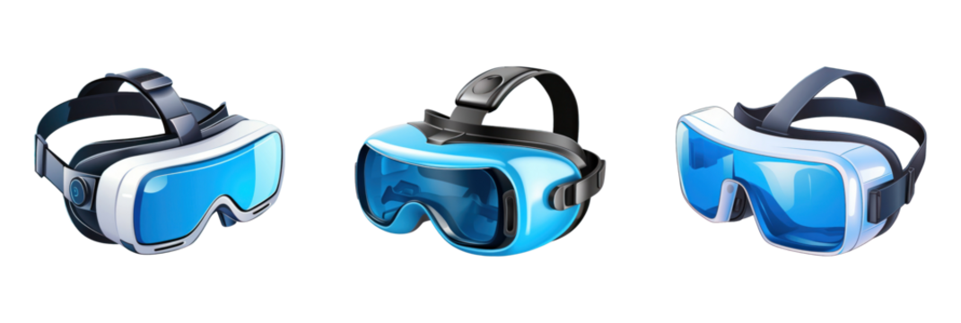 set of 3d virtual reality headset icon isolated on transparent background