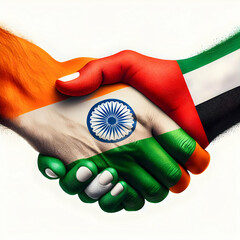 a Handshake with India and UAE flag blended on it 