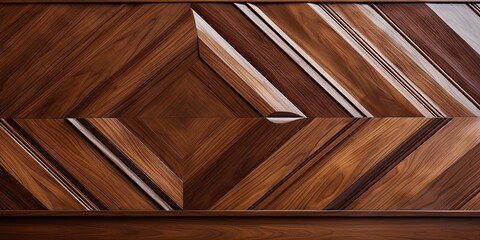 woodworking wall surface structure design, glossy finish. corner beveled diagonal edge routed. hand shaped classy paneled forms. - obrazy, fototapety, plakaty