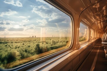 Electric train images reflect reducing air pollution, creating a brighter world. - obrazy, fototapety, plakaty